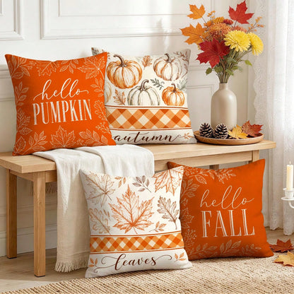 4pcs Autumn Decorative Pattern Single-Sided Printed Pillow Covers/Cushion Covers, Multi-Scene Atmosphere Decor Pillow Covers Suitable For Living Room, Sofa, Bedroom, Pillow Inserts Not Included