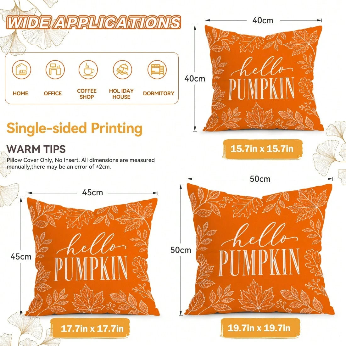 4pcs Autumn Decorative Pattern Single-Sided Printed Pillow Covers/Cushion Covers, Multi-Scene Atmosphere Decor Pillow Covers Suitable For Living Room, Sofa, Bedroom, Pillow Inserts Not Included