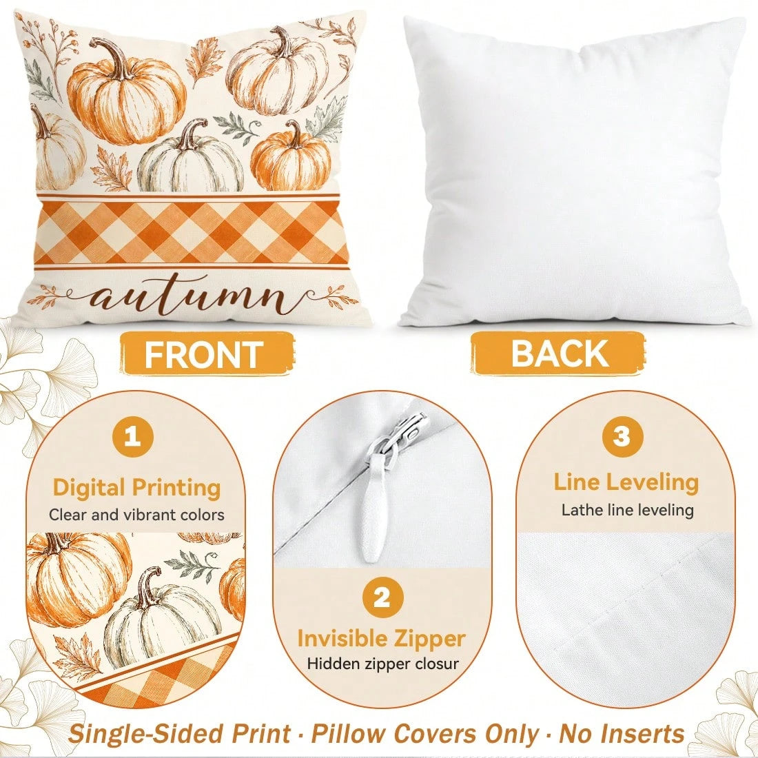 4pcs Autumn Decorative Pattern Single-Sided Printed Pillow Covers/Cushion Covers, Multi-Scene Atmosphere Decor Pillow Covers Suitable For Living Room, Sofa, Bedroom, Pillow Inserts Not Included
