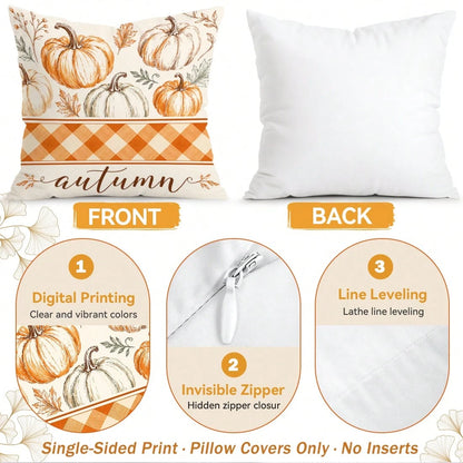 4pcs Autumn Decorative Pattern Single-Sided Printed Pillow Covers/Cushion Covers, Multi-Scene Atmosphere Decor Pillow Covers Suitable For Living Room, Sofa, Bedroom, Pillow Inserts Not Included