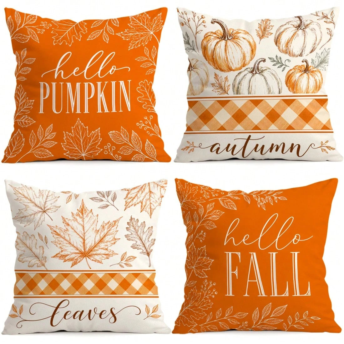 4pcs Autumn Decorative Pattern Single-Sided Printed Pillow Covers/Cushion Covers, Multi-Scene Atmosphere Decor Pillow Covers Suitable For Living Room, Sofa, Bedroom, Pillow Inserts Not Included