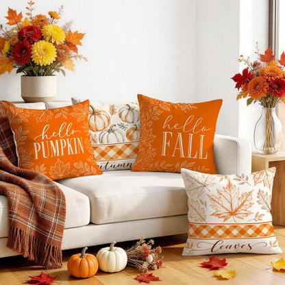 4pcs Autumn Decorative Pattern Single-Sided Printed Pillow Covers/Cushion Covers, Multi-Scene Atmosphere Decor Pillow Covers Suitable For Living Room, Sofa, Bedroom, Pillow Inserts Not Included