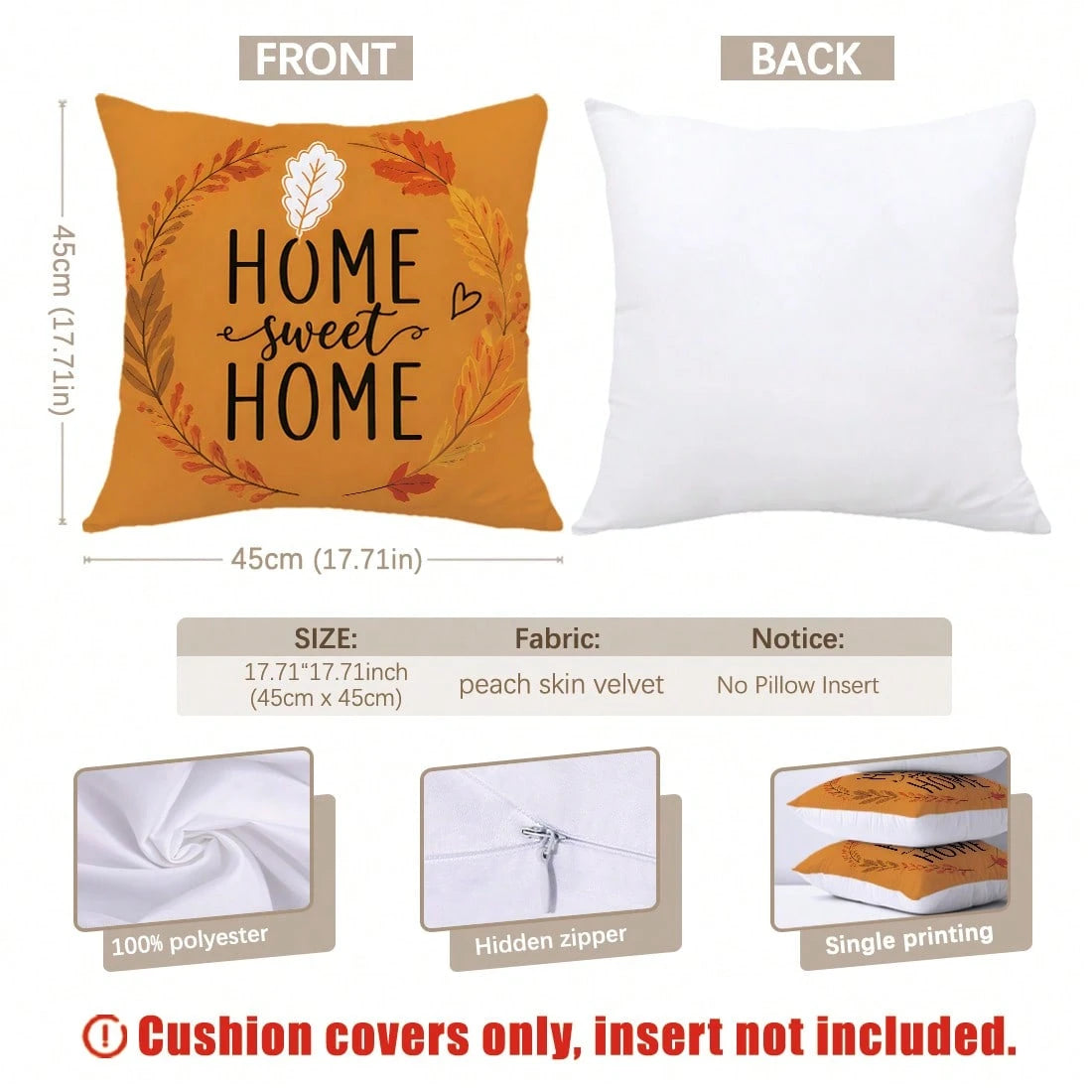 4pcs Autumn Maple Leaf Print Pillow Covers [No Pillow Insert] 40*40cm/45*45cm/50*50cm [Single-Sided Print] Made Of Polyester Material Home Sweet Home American Autumn Fallen Leaves Tree Warm Orange Map