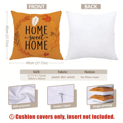 4pcs Autumn Maple Leaf Print Pillow Covers [No Pillow Insert] 40*40cm/45*45cm/50*50cm [Single-Sided Print] Made Of Polyester Material Home Sweet Home American Autumn Fallen Leaves Tree Warm Orange Map