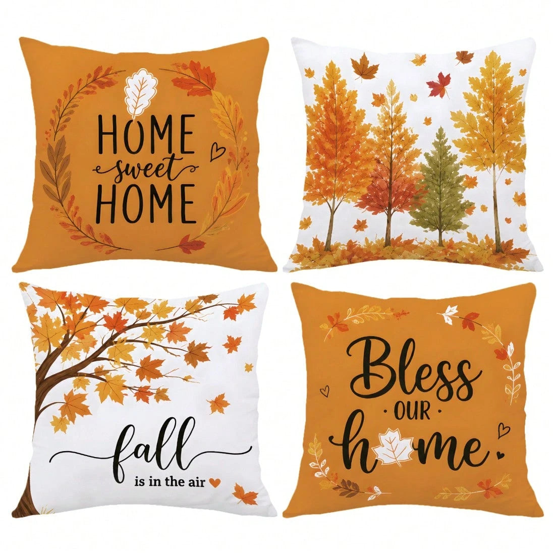 4pcs Autumn Maple Leaf Print Pillow Covers [No Pillow Insert] 40*40cm/45*45cm/50*50cm [Single-Sided Print] Made Of Polyester Material Home Sweet Home American Autumn Fallen Leaves Tree Warm Orange Map