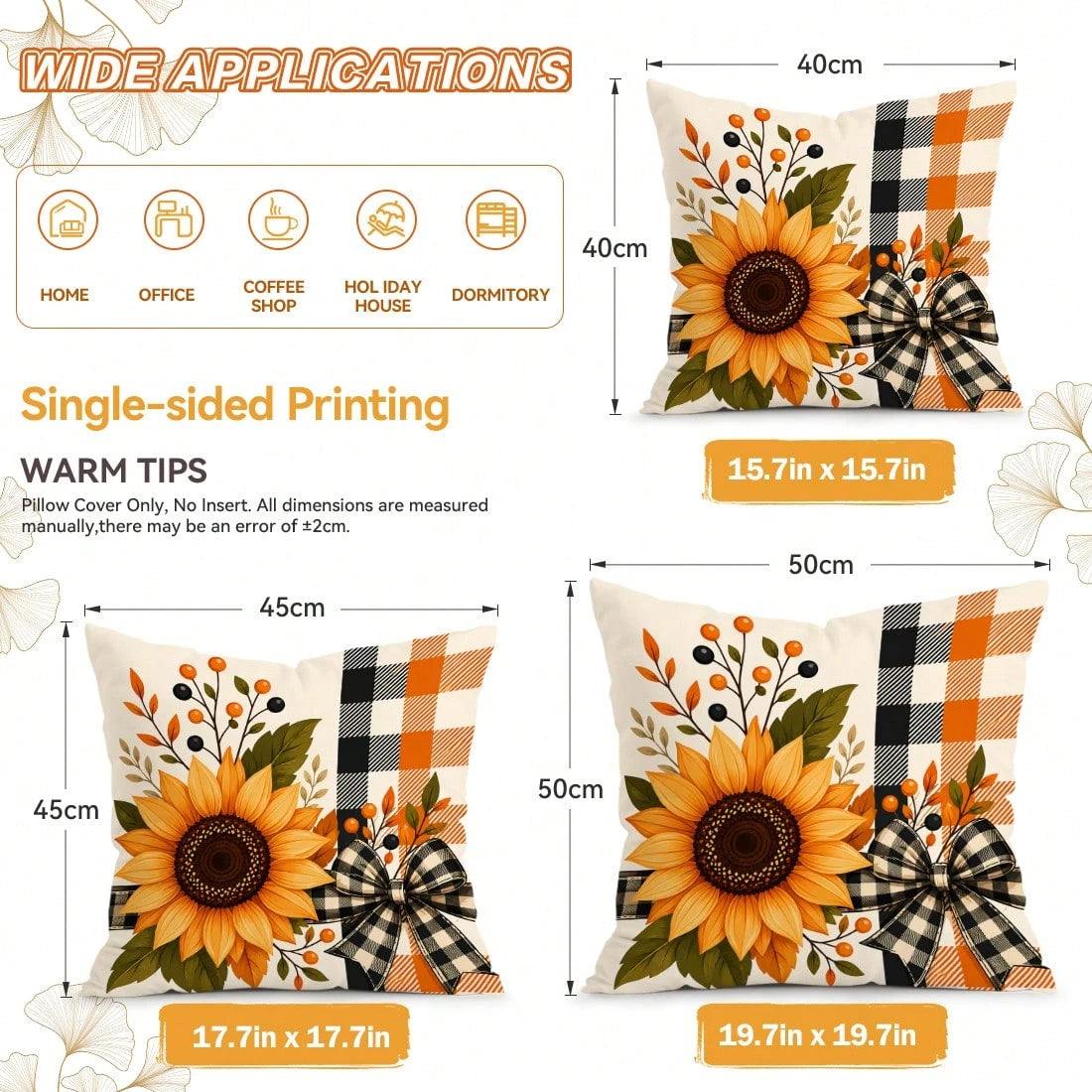 4pcs Autumn Plaid Pumpkin Theme Pattern Single-Sided Printed Pillowcases/Cushion Covers, Multi-Scene Atmosphere Decor Pillowcases Suitable For Living Room Sofa Bedroom, Pillow Inserts Not Included