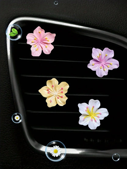 4pcs Car Air Outlet Decoration Beautiful Peach Blossom Car Air Conditioning Decoration