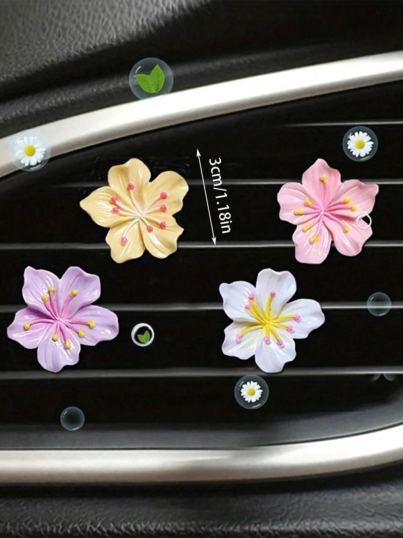 4pcs Car Air Outlet Decoration Beautiful Peach Blossom Car Air Conditioning Decoration