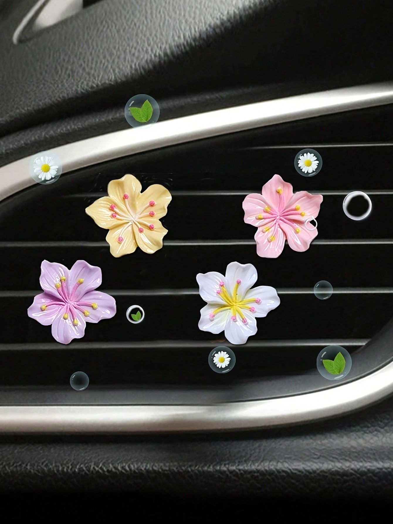 4pcs Car Air Outlet Decoration Beautiful Peach Blossom Car Air Conditioning Decoration