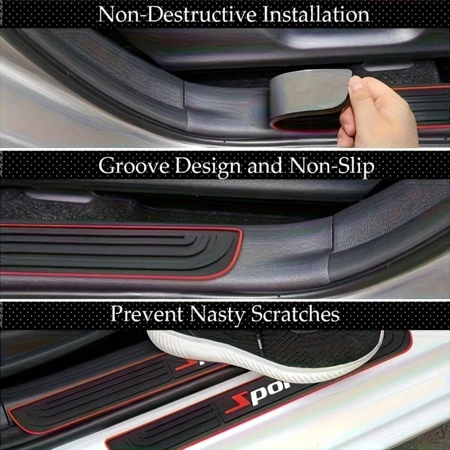 4pcs Car Door Guard Cover, Anti-Scuff Rubber Edge Guard For Car Door Guard, Universal Automotive Exterior Accessory For Car Door Pedal, Waterproof Door Threshold Strip