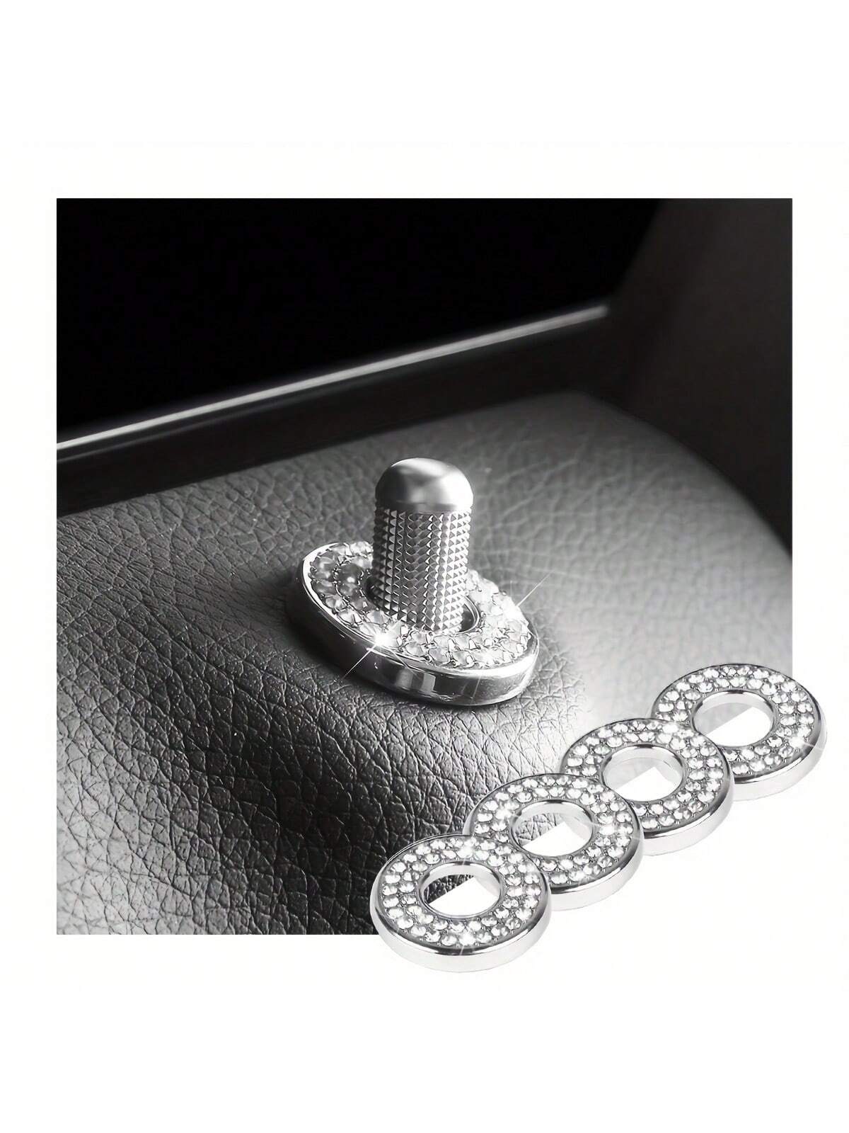 4pcs Car Door Lock Rhinestone Decorative Stickers- Shiny Car Interior Door Lock Decorative Rings, Compatible With C-Class C200L, GLC260, C260L Models, Car Interior Modification Shiny Accessories