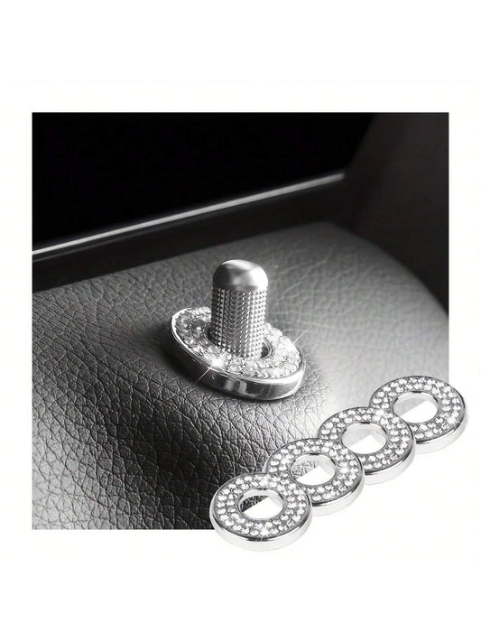 4pcs Car Door Lock Rhinestone Decorative Stickers- Shiny Car Interior Door Lock Decorative Rings, Compatible With C-Class C200L, GLC260, C260L Models, Car Interior Modification Shiny Accessories