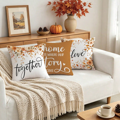 4pcs Caramel Warm Brown Autumn Floral Home Text Pillow Covers, Single-Sided Printed Skin-Friendly Peach Skin Velvet Material, 45*45CM Cushion Covers Suitable For Home Bedroom Living Room Room Party De