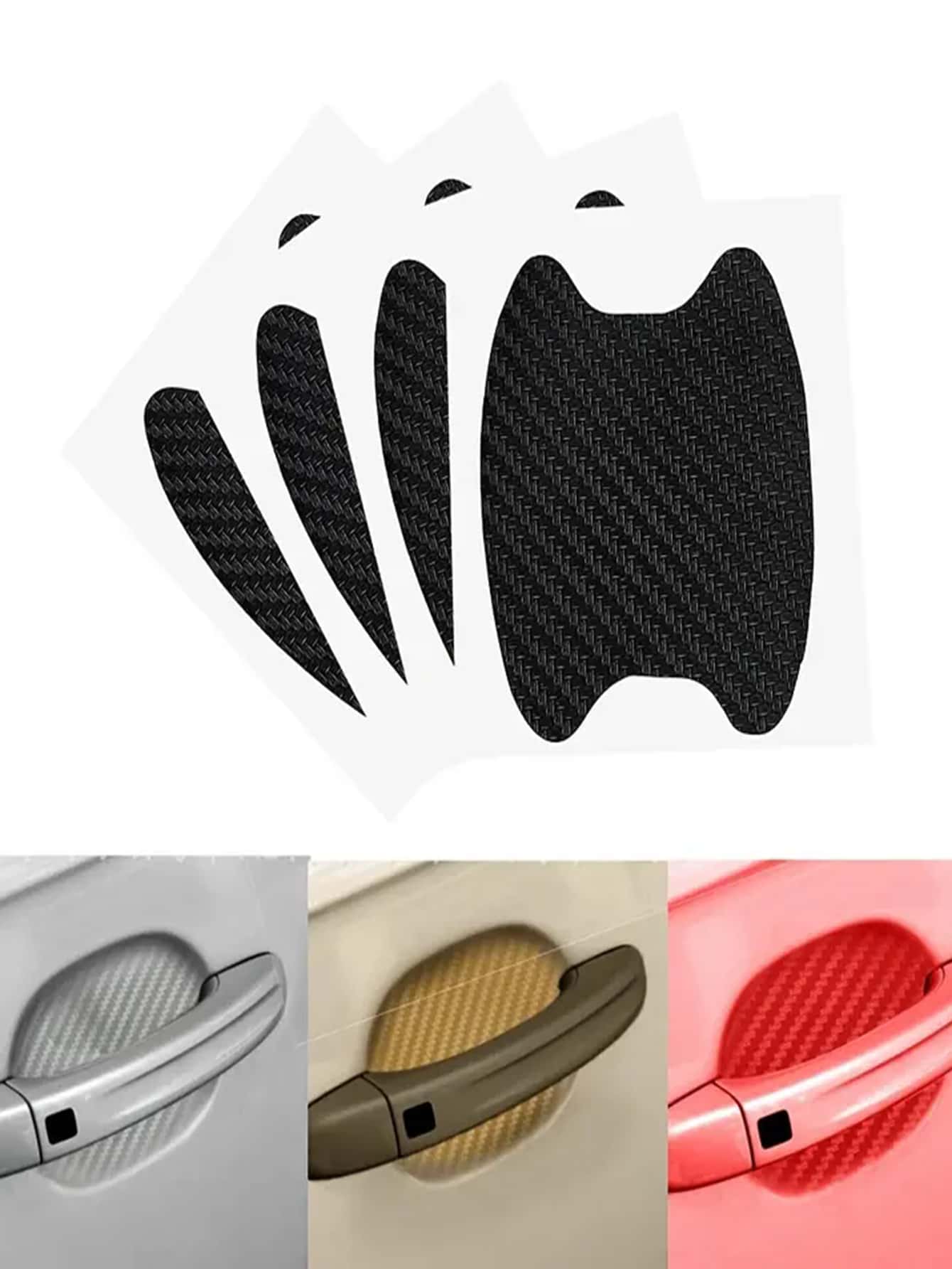 4pcs Carbon Fiber Door Handle Protective Film Sticker, Car Accessories