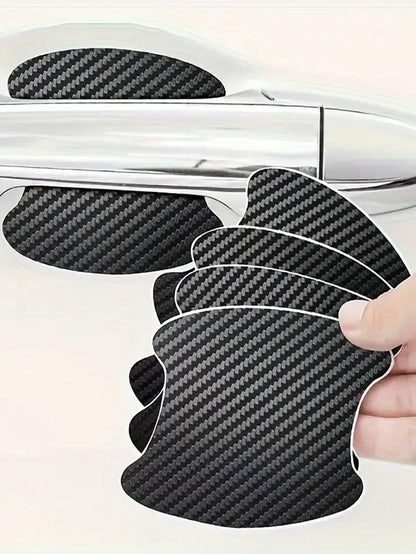 4pcs Carbon Fiber Door Handle Protective Film Sticker, Car Accessories