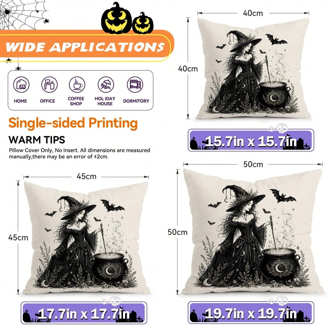 4pcs Halloween Pumpkin Ghost Witch Pattern Single-Sided Printed Pillow Covers/Cushion Covers, Multi-Scene Atmosphere Decoration Pillow Covers Suitable For Living Room Sofa Bedroom, Pillow Insert Not I