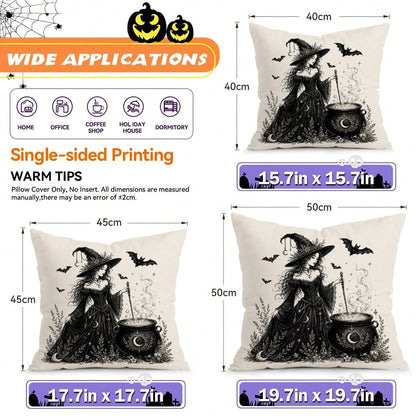 4pcs Halloween Pumpkin Ghost Witch Pattern Single-Sided Printed Pillow Covers/Cushion Covers, Multi-Scene Atmosphere Decoration Pillow Covers Suitable For Living Room Sofa Bedroom, Pillow Insert Not I