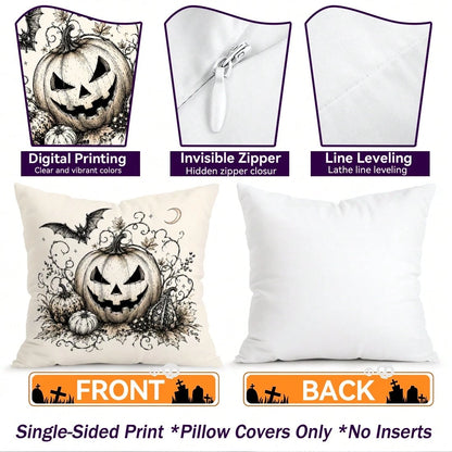 4pcs Halloween Pumpkin Ghost Witch Pattern Single-Sided Printed Pillow Covers/Cushion Covers, Multi-Scene Atmosphere Decoration Pillow Covers Suitable For Living Room Sofa Bedroom, Pillow Insert Not I