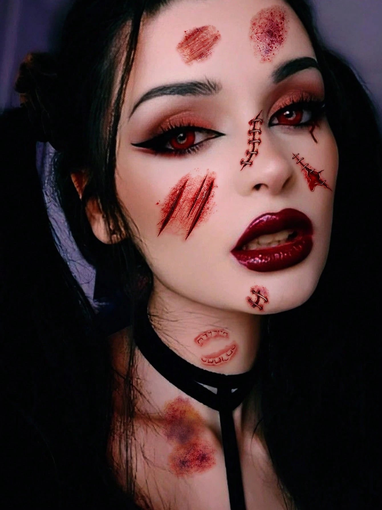 4pcs Halloween Zombie Scar Temporary Tattoo Stickers, Realistic Blood Stains, Wounds, Scrapes, Bruises And Bite Mark Scars Body Face Waterproof Tattoo Stickers, Suitable For Costume Party, Makeup Pran
