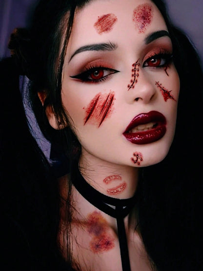 4pcs Halloween Zombie Scar Temporary Tattoo Stickers, Realistic Blood Stains, Wounds, Scrapes, Bruises And Bite Mark Scars Body Face Waterproof Tattoo Stickers, Suitable For Costume Party, Makeup Pran