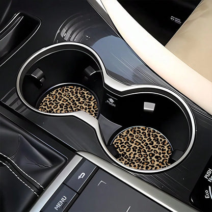 4PCS Leopard Pattern Car Cup Mat PU Leather 2.75-Inch Car Interior Cup Mat Fashion Decoration Water Cup Mat, PU Leather Car Decoration Water Cup Mat, Beverage Mat Beautiful Cup Mat, Gift For Family An
