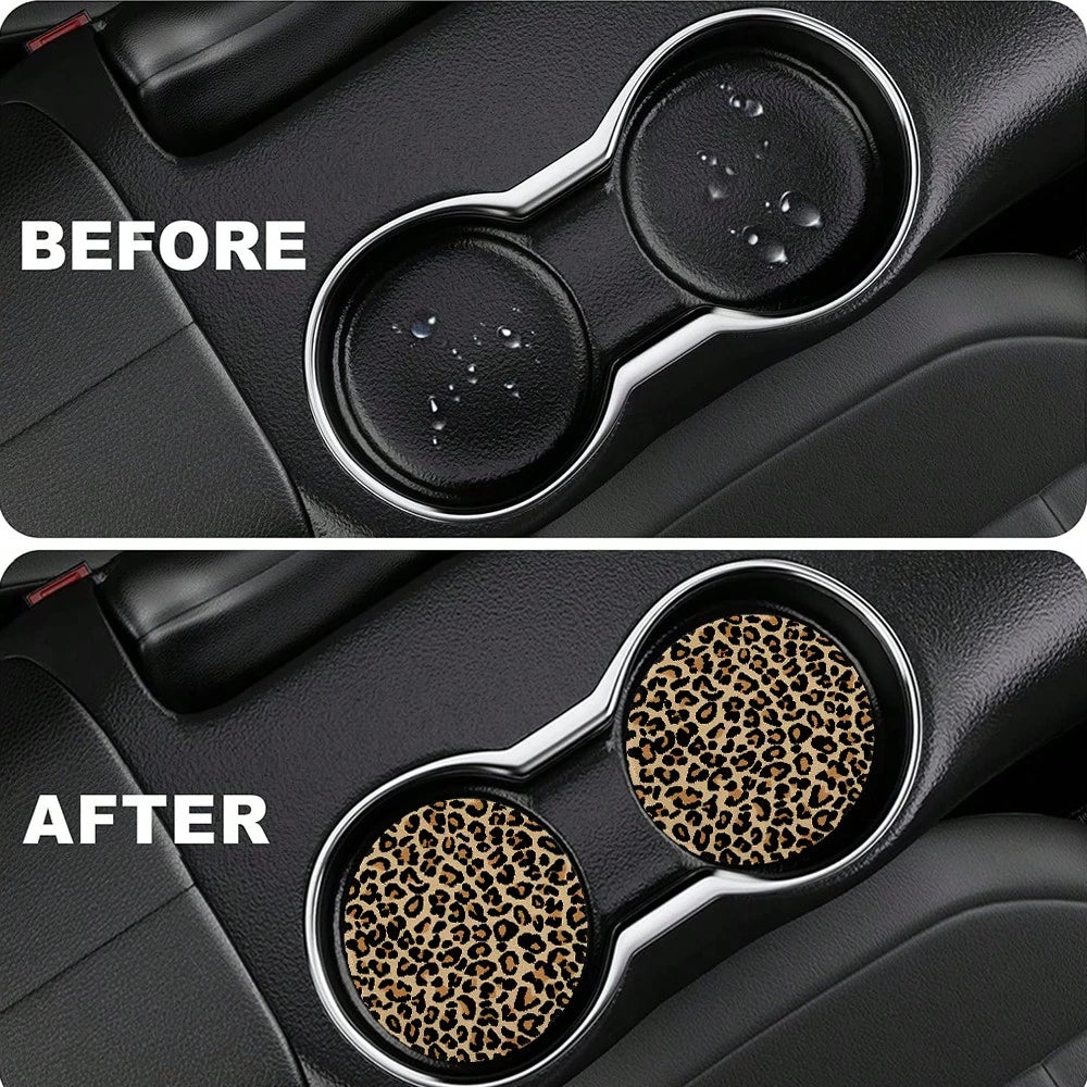 4PCS Leopard Pattern Car Cup Mat PU Leather 2.75-Inch Car Interior Cup Mat Fashion Decoration Water Cup Mat, PU Leather Car Decoration Water Cup Mat, Beverage Mat Beautiful Cup Mat, Gift For Family An