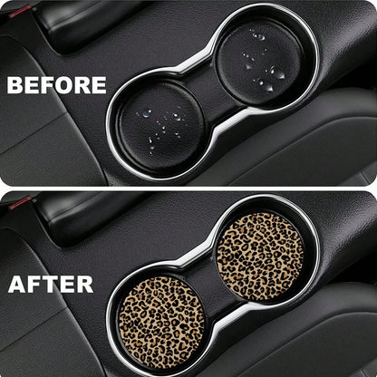 4PCS Leopard Pattern Car Cup Mat PU Leather 2.75-Inch Car Interior Cup Mat Fashion Decoration Water Cup Mat, PU Leather Car Decoration Water Cup Mat, Beverage Mat Beautiful Cup Mat, Gift For Family An