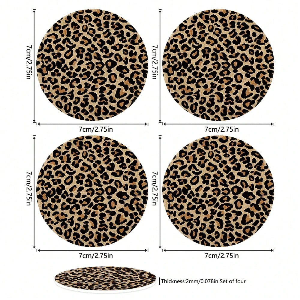 4PCS Leopard Pattern Car Cup Mat PU Leather 2.75-Inch Car Interior Cup Mat Fashion Decoration Water Cup Mat, PU Leather Car Decoration Water Cup Mat, Beverage Mat Beautiful Cup Mat, Gift For Family An