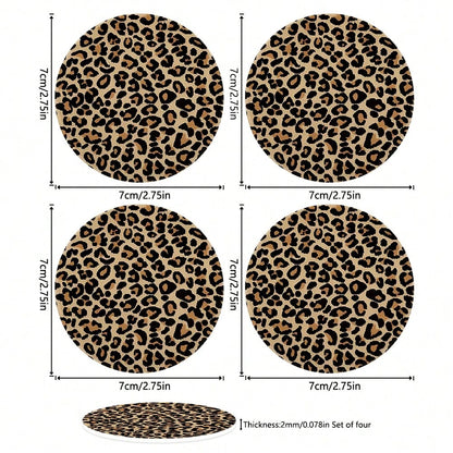 4PCS Leopard Pattern Car Cup Mat PU Leather 2.75-Inch Car Interior Cup Mat Fashion Decoration Water Cup Mat, PU Leather Car Decoration Water Cup Mat, Beverage Mat Beautiful Cup Mat, Gift For Family An