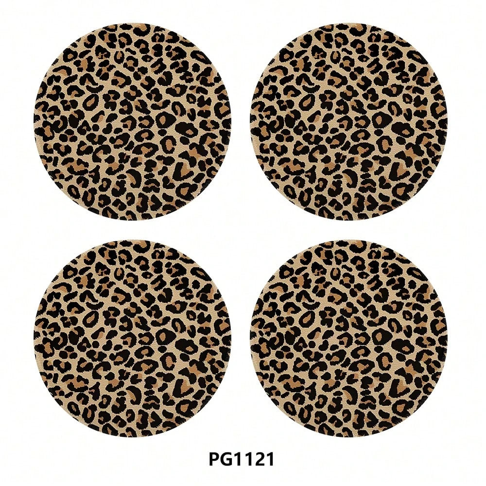 4PCS Leopard Pattern Car Cup Mat PU Leather 2.75-Inch Car Interior Cup Mat Fashion Decoration Water Cup Mat, PU Leather Car Decoration Water Cup Mat, Beverage Mat Beautiful Cup Mat, Gift For Family An