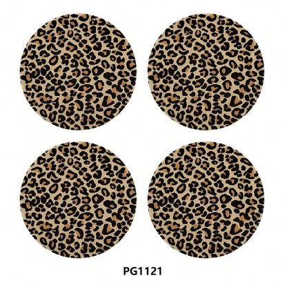 4PCS Leopard Pattern Car Cup Mat PU Leather 2.75-Inch Car Interior Cup Mat Fashion Decoration Water Cup Mat, PU Leather Car Decoration Water Cup Mat, Beverage Mat Beautiful Cup Mat, Gift For Family An
