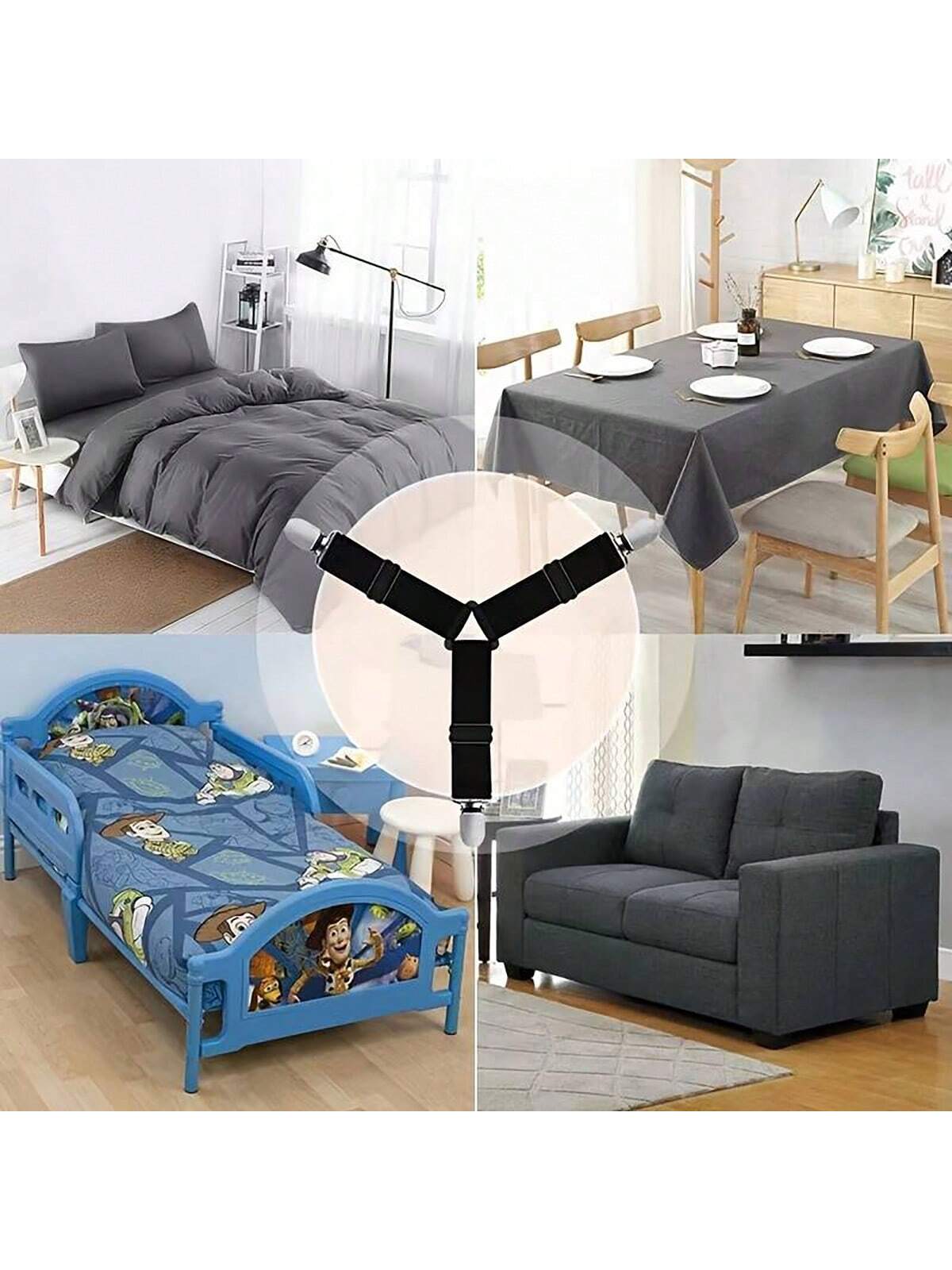 4pcs Metallic Bed Sheet Clips Adjustable Fasteners