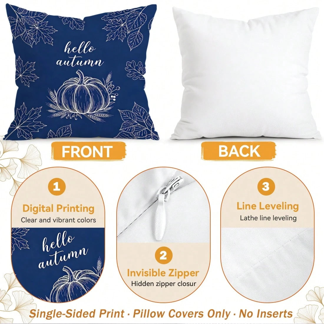4pcs Navy Blue Farmhouse Harvest Decorative Pillow Covers, Single-Sided Printed Pillow Covers, Suitable For Living Room, Bedroom, Home Decor, All Season Pillow Covers