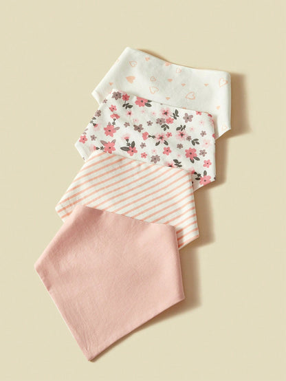 4pcs/Pack Ditsy Floral Allover Print Soft Cotton Absorbent Bandana Scarf, Suitable For All Seasons