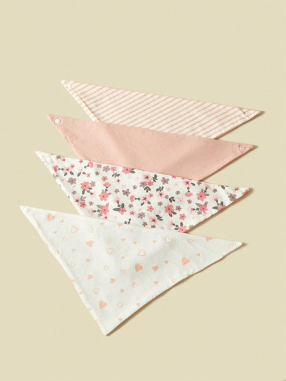 4pcs/Pack Ditsy Floral Allover Print Soft Cotton Absorbent Bandana Scarf, Suitable For All Seasons