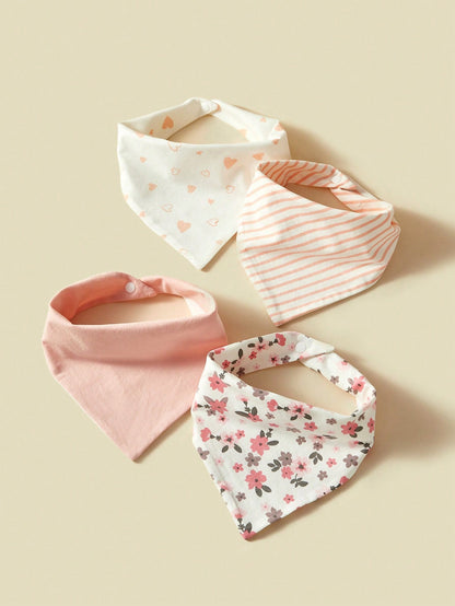 4pcs/Pack Ditsy Floral Allover Print Soft Cotton Absorbent Bandana Scarf, Suitable For All Seasons