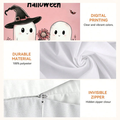 4pcs Pink Halloween Decorative Pattern Pillow Covers Without Inserts, Single-Sided Printed Pillow Covers, Suitable For Living Room Bedroom Home Decor, All-Season Pillow Covers