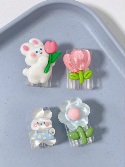 4pcs Rabbit & Flower Patterned Cable Protector Case Compatible With Apple Charging Cable, Anti-Breaking Charger Accessories, Phone Accessories