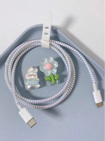 4pcs Rabbit & Flower Patterned Cable Protector Case Compatible With Apple Charging Cable, Anti-Breaking Charger Accessories, Phone Accessories