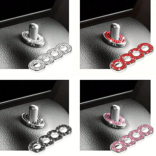 4pcs Rhinestone Zinc Alloy Car Door Lock Decorative Rings, For Interior Modification, Door Lid Decor