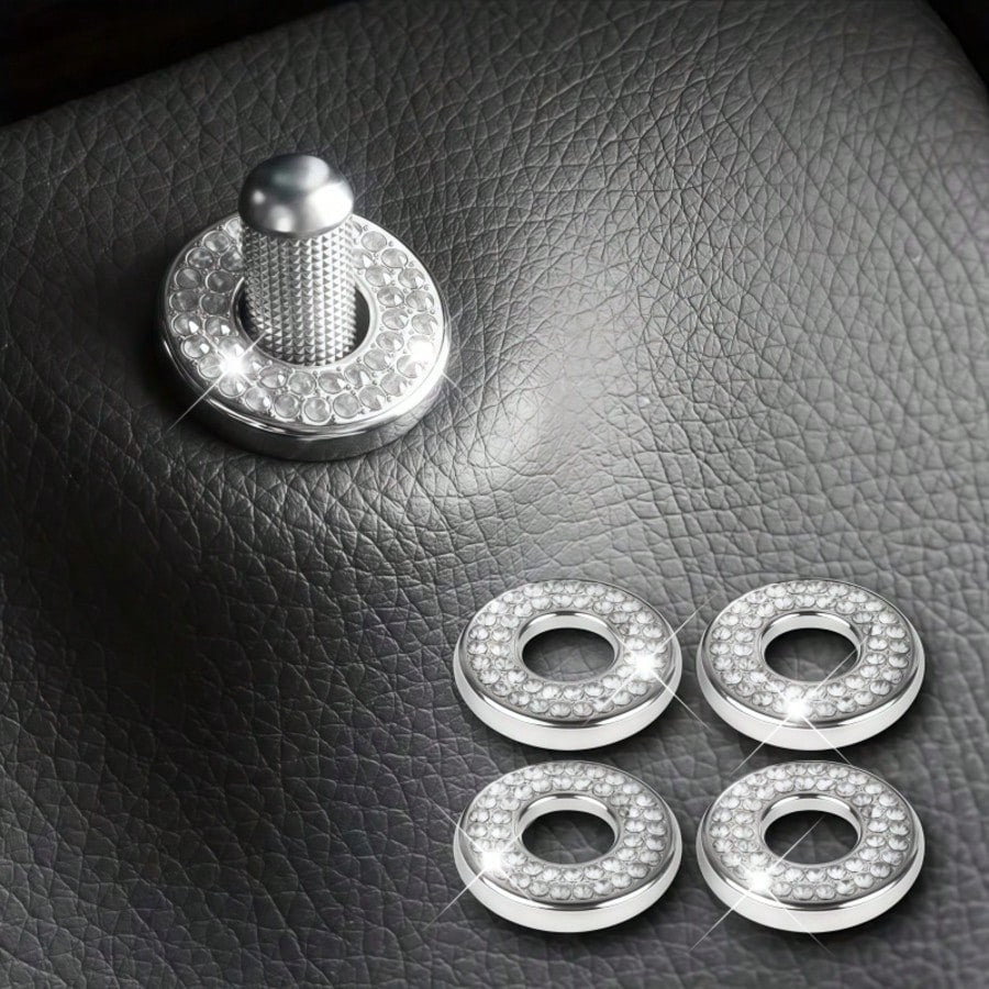 4pcs Rhinestone Zinc Alloy Car Door Lock Decorative Rings, For Interior Modification, Door Lid Decor
