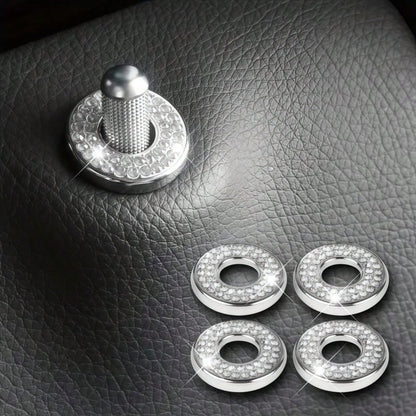 4pcs Rhinestone Zinc Alloy Car Door Lock Decorative Rings, For Interior Modification, Door Lid Decor