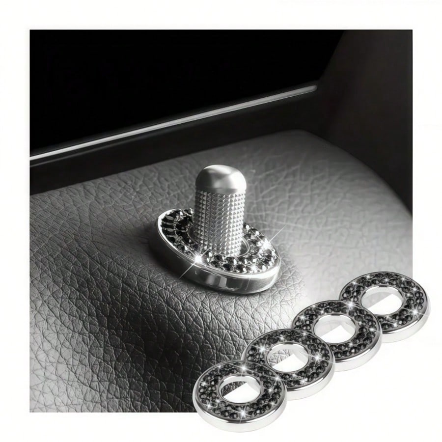 4pcs Rhinestone Zinc Alloy Car Door Lock Decorative Rings, For Interior Modification, Door Lid Decor