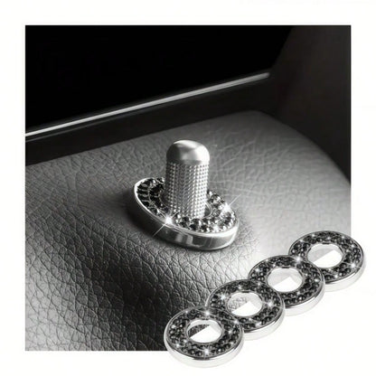 4pcs Rhinestone Zinc Alloy Car Door Lock Decorative Rings, For Interior Modification, Door Lid Decor