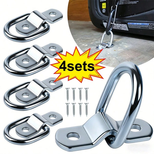 4pcs/Set Container Lashing Straps And Cargo Tie Down Straps- Surface Mount D-Rings. Includes 4 Heavy Duty D-Rings And Mounting Plates With 8 Screws. Suitable For Box Trucks, Trailers, Boats And Vehic