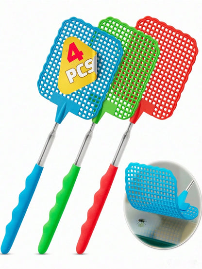 4pcs Set Extendable Stainless Steel Rod Indoor Fly Swatter, Fruit Fly Catcher, Mosquito Catcher, Indoor Insect Killer, Summer Essential (Random Color) Gardening Supplies, Summer, Kitchen Accessories