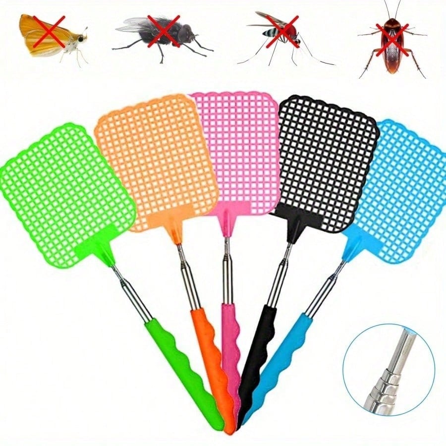 4pcs Set Extendable Stainless Steel Rod Indoor Fly Swatter, Fruit Fly Catcher, Mosquito Catcher, Indoor Insect Killer, Summer Essential (Random Color) Gardening Supplies, Summer, Kitchen Accessories
