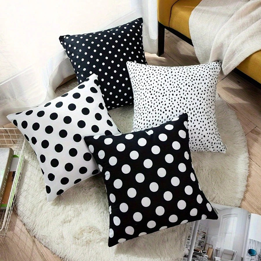 4pcs Set Minimalist Modern Geometric Polka Dot Throw Pillow Covers, Black And White Polka Dot Minimalist Abstract Decorative Cushion Covers, Home Decor, 45x45cm Square Polyester Fiber Pillow Covers, S