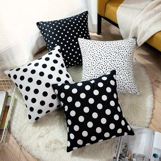 4pcs Set Minimalist Modern Geometric Polka Dot Throw Pillow Covers, Black And White Polka Dot Minimalist Abstract Decorative Cushion Covers, Home Decor, 45x45cm Square Polyester Fiber Pillow Covers, S