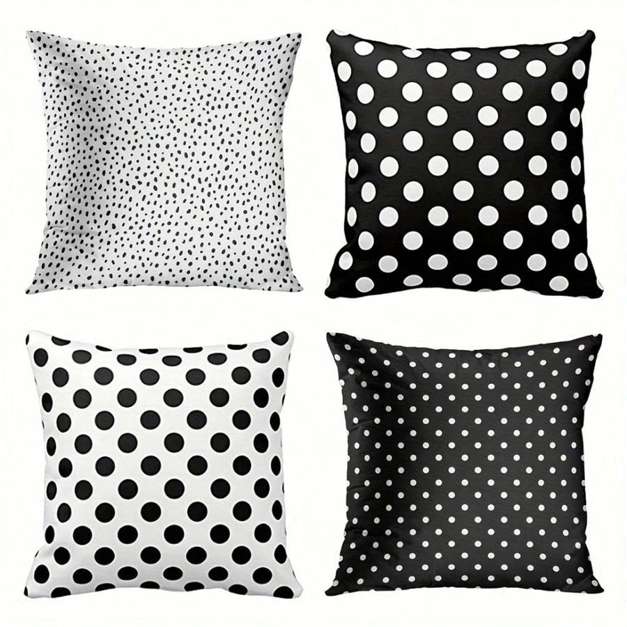 4pcs Set Minimalist Modern Geometric Polka Dot Throw Pillow Covers, Black And White Polka Dot Minimalist Abstract Decorative Cushion Covers, Home Decor, 45x45cm Square Polyester Fiber Pillow Covers, S